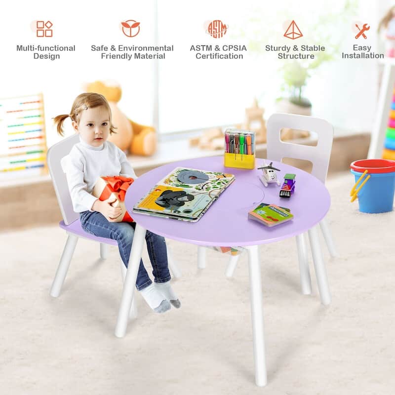 Wood Activity Kids Table and Chair Set with Center Mesh Storage for Snack Time and Homework - 23.5" x 23.5" x 17.5" (L x W x H)
