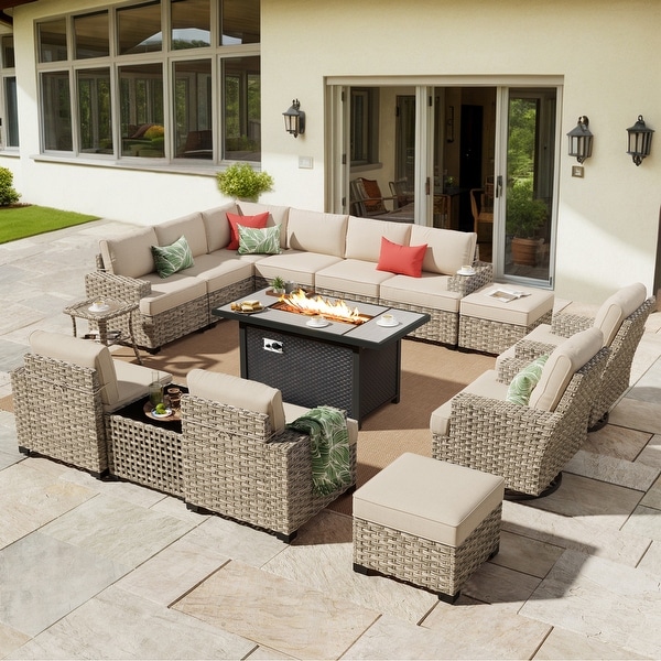 HOOOWOOO 15-piece Outdoor Sofa Patio Wicker Furniture Sectional