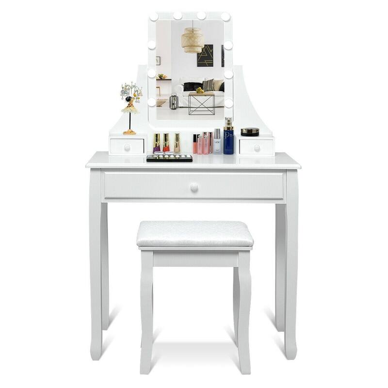 10 LED Lighted Mirror and 3 Drawers Vanity Table Set - 31.5" x 16" x 54" (L x W x H)