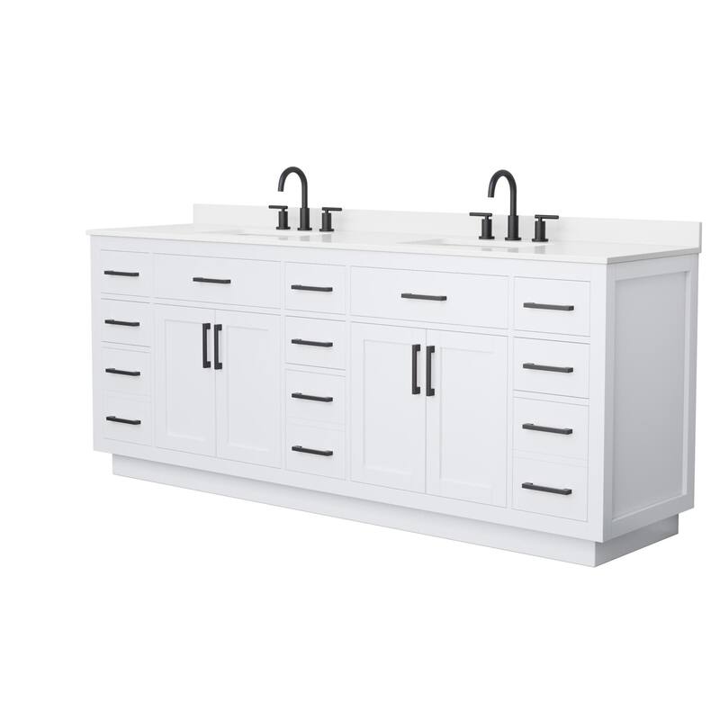 Wyndham Collection WCG262684D-QTZ-US3MXX Beckett TK 84" Free Standing - White / White Quartz Top / Matte Black Hardware