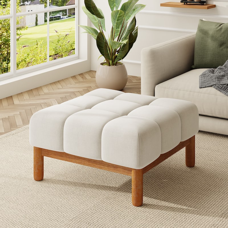 Christopher Knight Home - Biscuit Modern Upholstered Tufted Ottoman with Deep Cushion Design - White