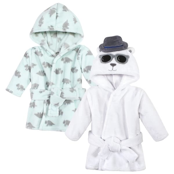 slide 1 of 1, Hudson Baby Infant Boy 2Pc Plush Animal Face Bathrobe, Triceratops Handsome Bear, 0-9 Months 0-9 Months - Triceratops Handsome Bear