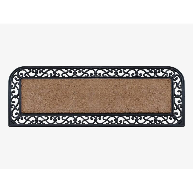 A1HC First Impression Myla, 18" X 48" Rubber and Coir Molded Double Doormat - Black/Beige