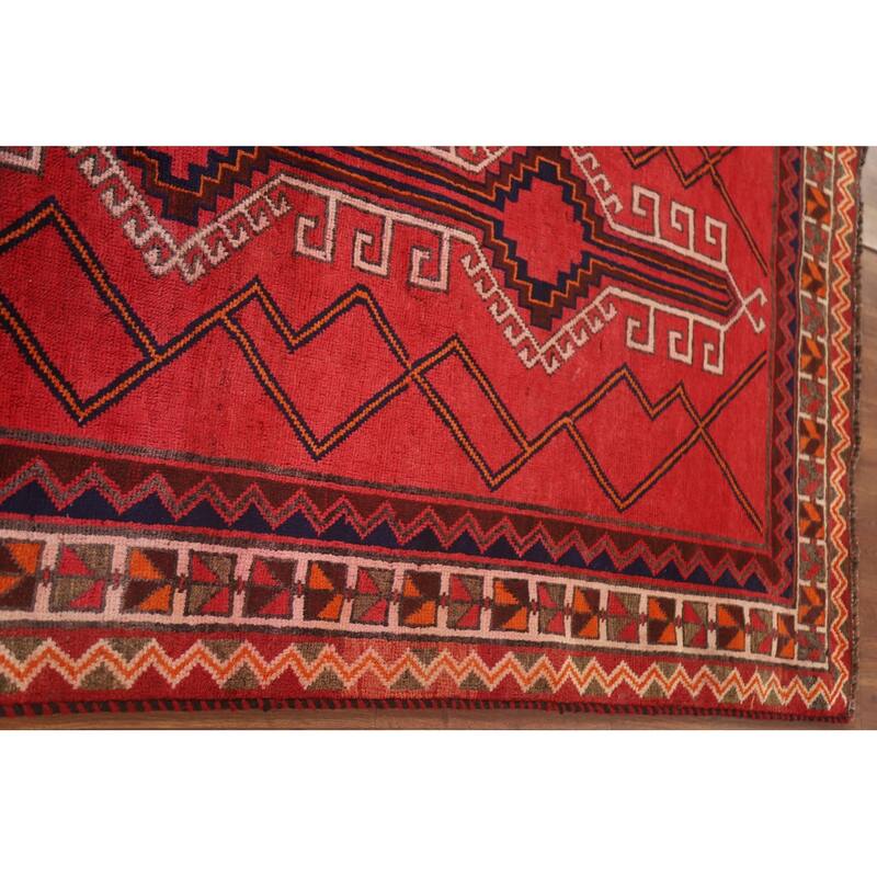 Hand Knotted Oriental 100% Wool Carpet Traditional Geometric Red Lori Area Rug - 8' 4'' X 4' 3''