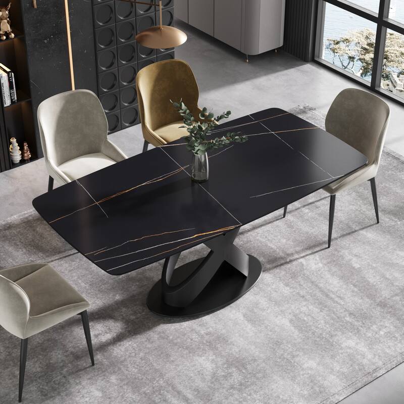 71" Rectangular Dining Table,Sintered Stone Tabletop Carbon Steel Legs - Black