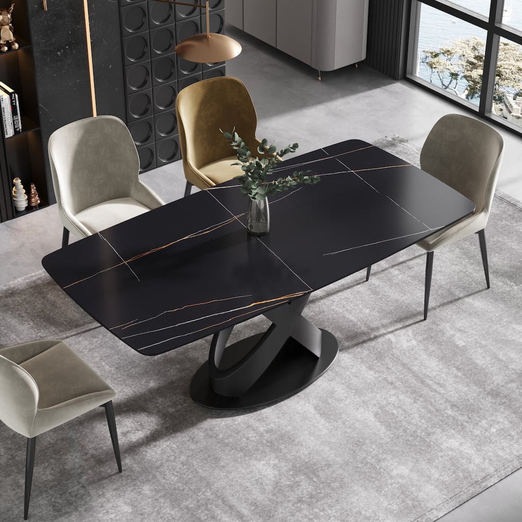 71" Rectangular Dining Table,Sintered Stone Tabletop Carbon Steel Legs