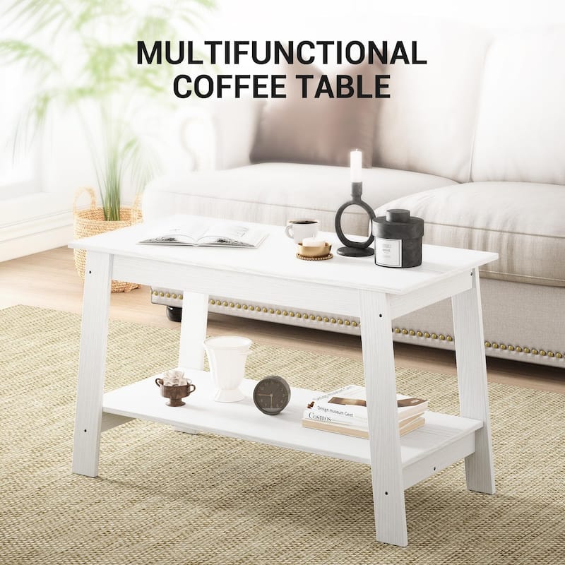 2-Tier Industrial Coffee Table with Storage Shelf