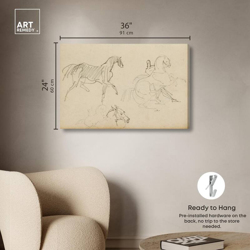 Gericault - Three horse studies Canvas by Art Remedy, Gallery Wrapped