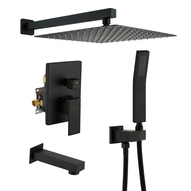 3-Function 12-In Wall Mounted Shower System with Tub Faucet