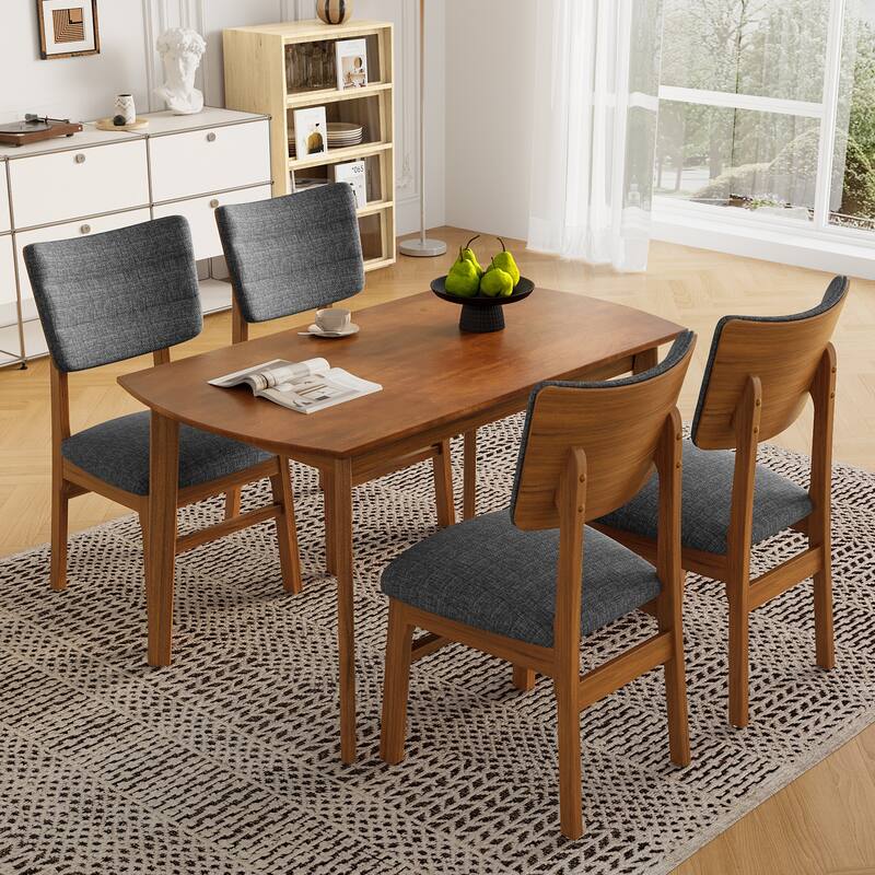 Modern 4 Piece Linen Solid Wood Armless Dining Chair with Cushion, Curved Backrest for Dining Room Kitchen Bedroom Living Room