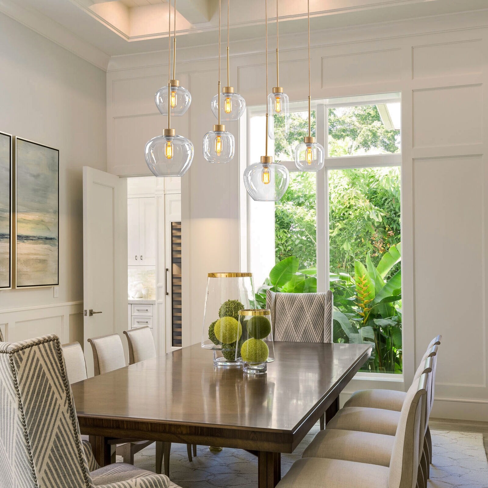 7-Light Cluster Glass Liner Kitchen Island Pendant Light for