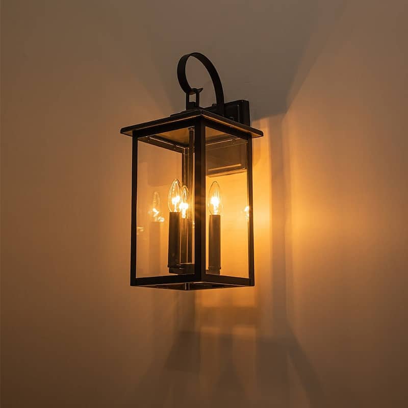 Industrial Lantern 3-Light Clear Glass Waterproof Outdoor Wall Sconce