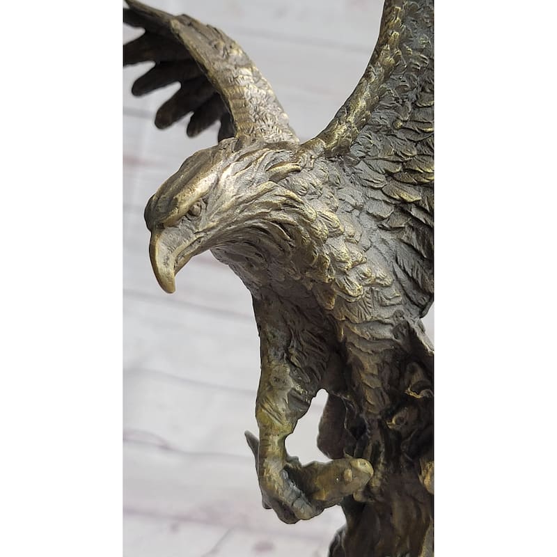 American Bald Eagle Holding Fish Bronze Sculpture Statue On Marble Base Signed Original 14 Inches X 8 Inches