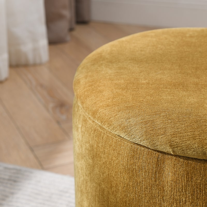 2-Piece Set Round Chenille Storage Ottoman, Equipped with a Drum Shaped Small Stool, Storage Space, and MDF Made Desktop Panel