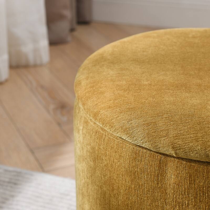 2-Piece Set Round Chenille Storage Ottoman, Equipped with a Drum Shaped Small Stool,Storage Space