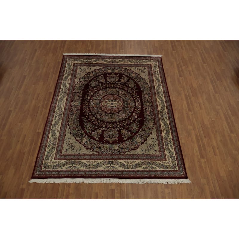 Hand Knotted Oriental 100% Wool Carpet Traditional Floral Red Aubusson Area Rug - 10' 3'' X 8' 0''
