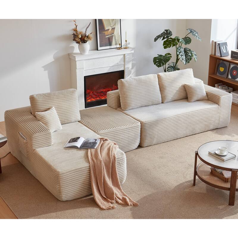 104" Cloud Sectional Sofa with U-Shaped Chaise, Modern Modular Couch with Deep Seat, Upholstered Living Room Sofa - Beige