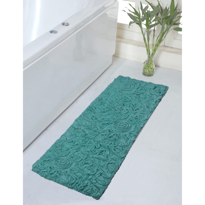 Bell Flower Bathroom Rug, Cotton Soft, Water Absorbent Bath Rug, Non Slip Shower Rug Machine Washable 21"x54" Runner - Turquoise