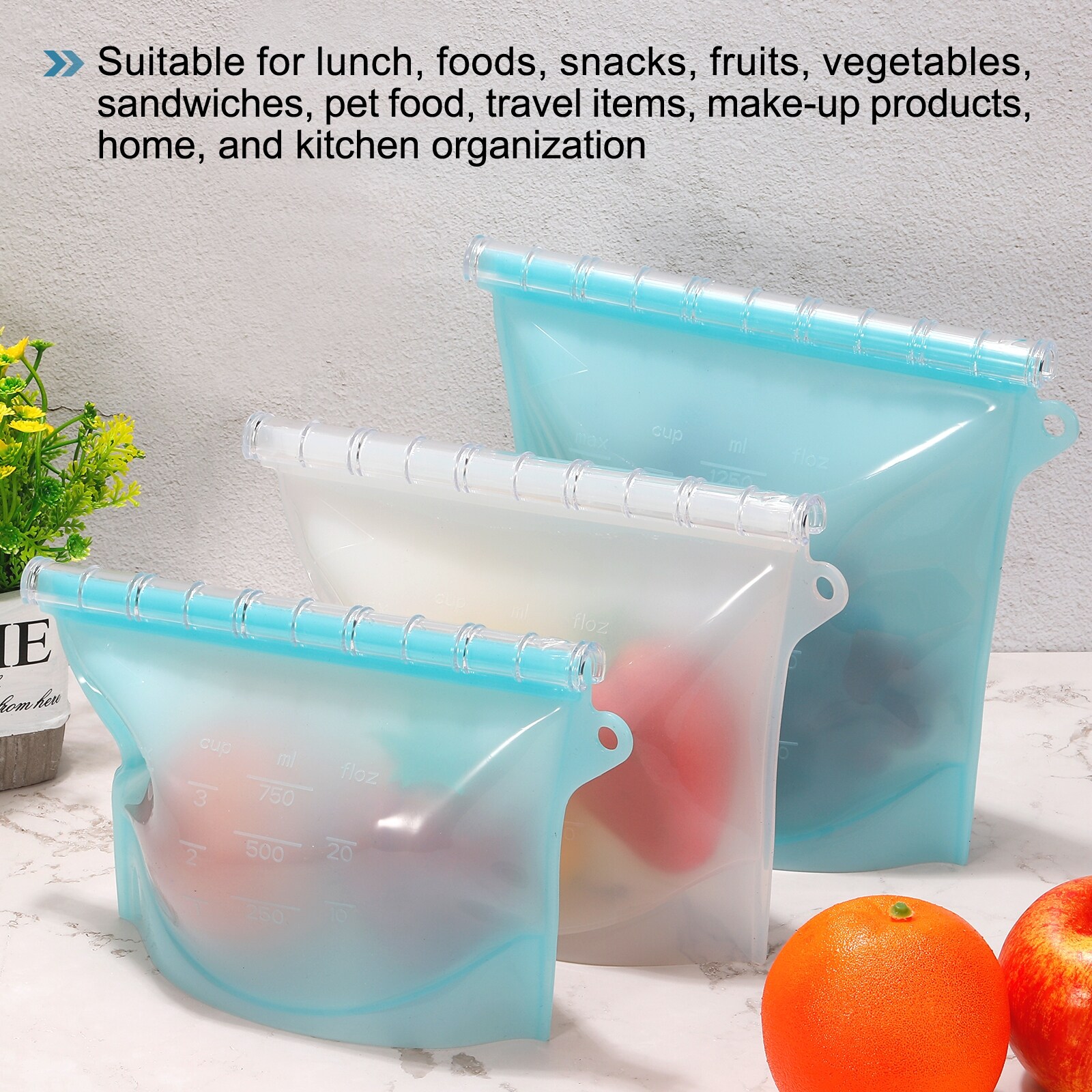 Silicone Reusable Storage Bag Freezer Bags Sandwich Fruit 2Pcs