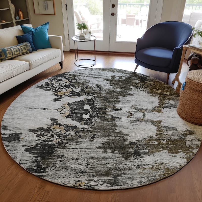 Machine Washable Indoor/ Outdoor Chantille Modern Abstract Rug - Taupe - 8' x 8'