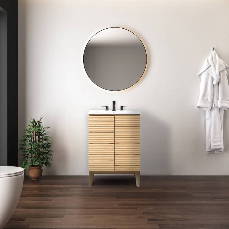 Javer Thin Linear Slat Modern Farmhouse 2-Shelf Bath Vanity Cabinet Only (Sink Basin not Included), by JONATHAN Y