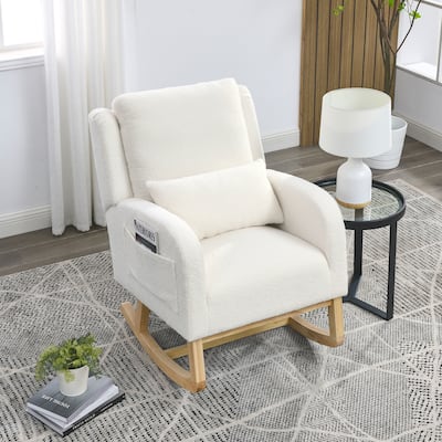 27.5 "W Modern Accent High Back Living Room Casual Armchair Rocker with One Lumbar Pillow, Two Side Pockets