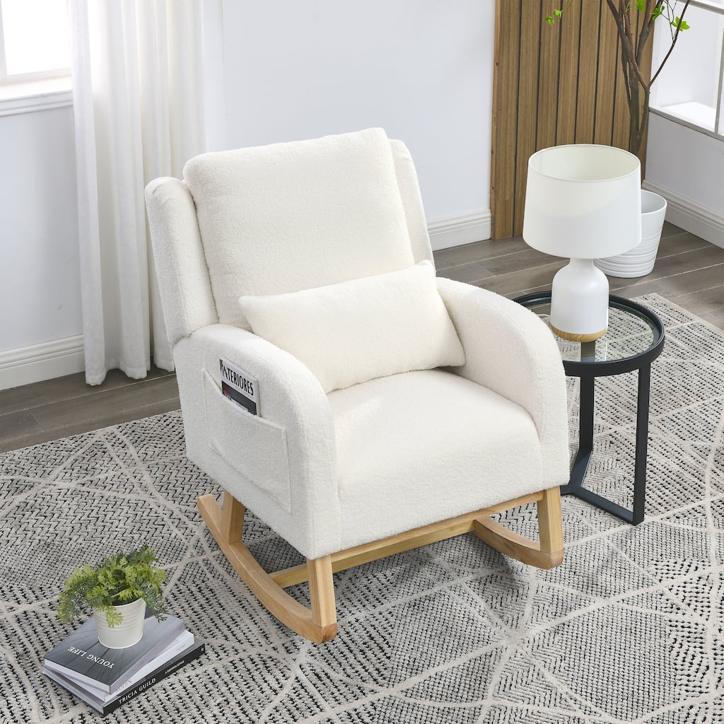 27.5 "W Modern Accent High Back Living Room Casual Armchair Rocker with One Lumbar Pillow, Two Side Pockets