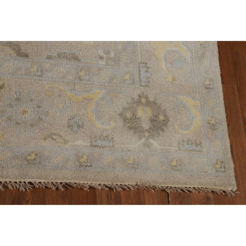 Geometric Beige Oushak Indian Area Rug Hand-Knotted Wool Carpet - 7'10"x 9'10"