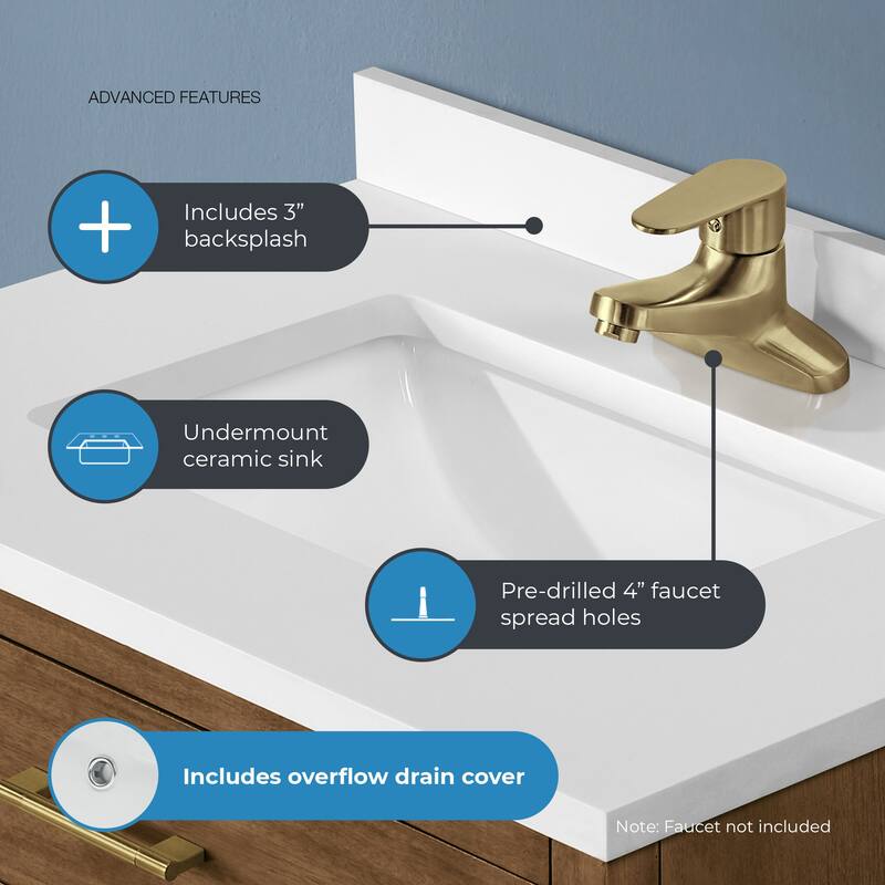 Diya Undermount Single Sink Bathroom Vanity with White Engineered Marble Top