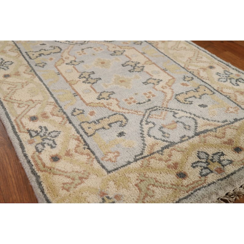 Oushak Indian Runner Rug Handmade Grey Floral Wool Carpet - 2'7"x 9'11"