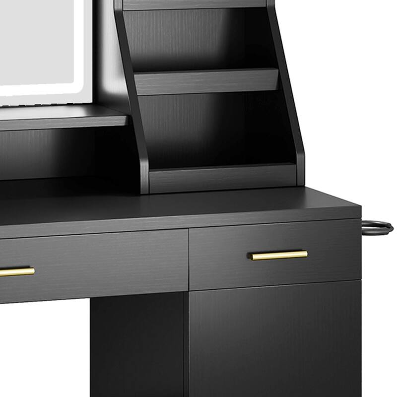 Moasis Makeup Vanity Desk with Mirror and Lights, Dressing Table with 2 Storage Drawers & Hairdryer Holder