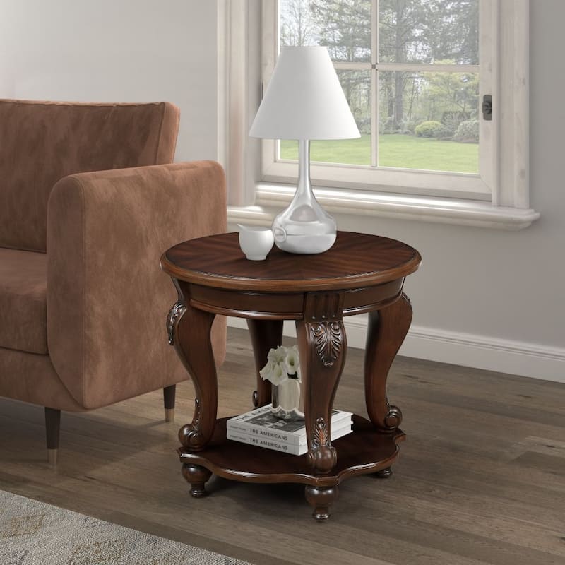 Solid Wood Two Tone Round End Table