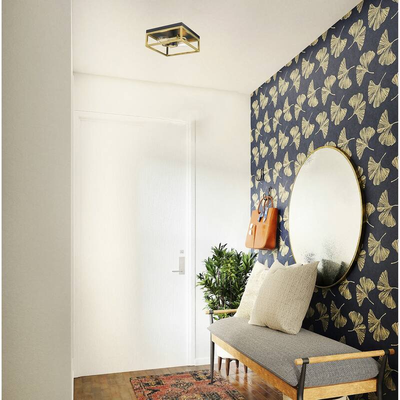 2-Light Black And Gold Metal Flush Mount