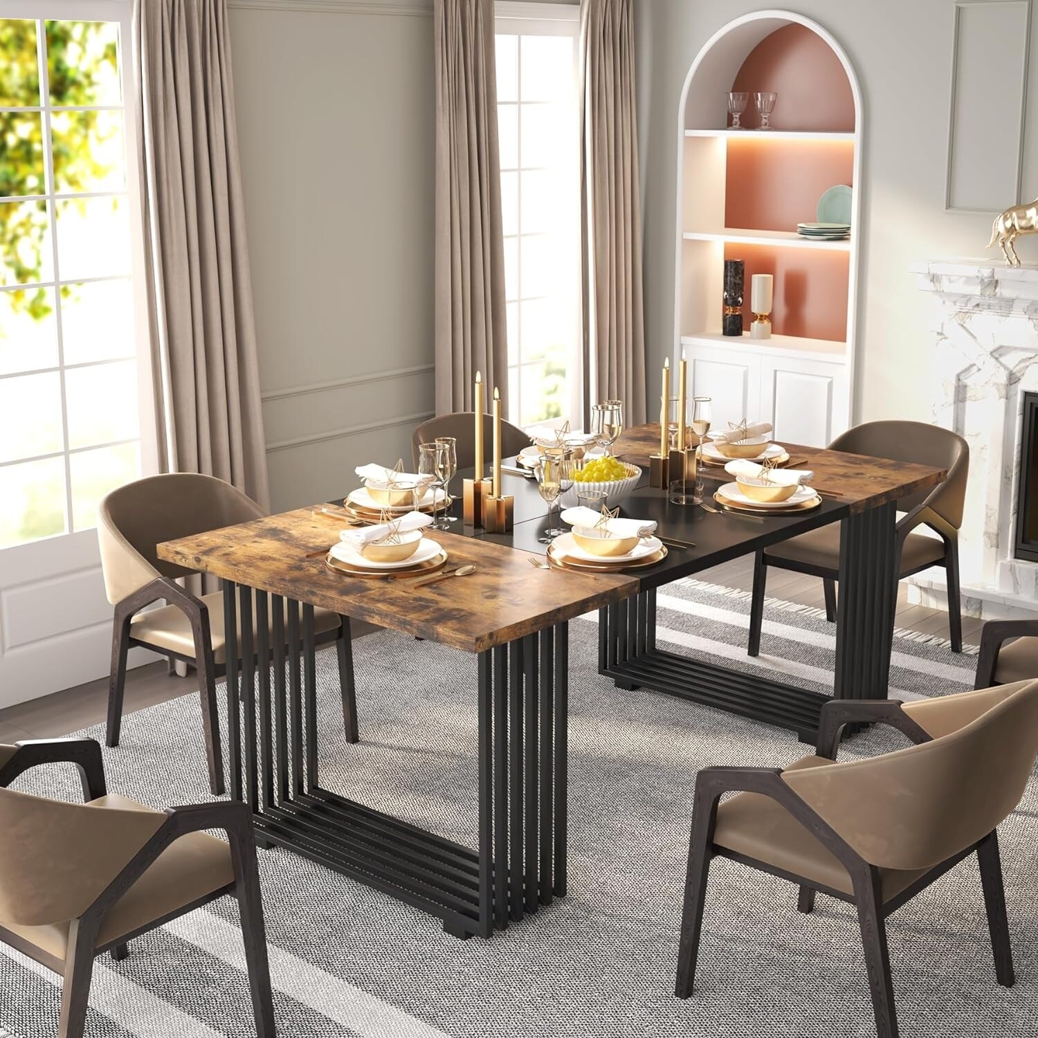 Black double pedestal dining table deals
