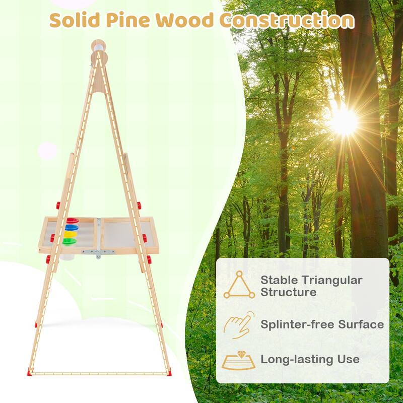 Gymax Wooden Art Easel for Kids 3 in 1 Height Adjustable Foldable
