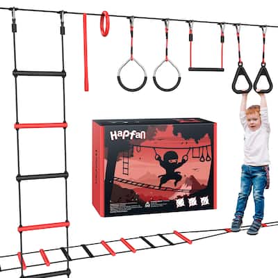 50ft Ninja Warrior Obstacle Course for Kids with Suspension Bridge Tree Slackline Jungle Gym for Backyard