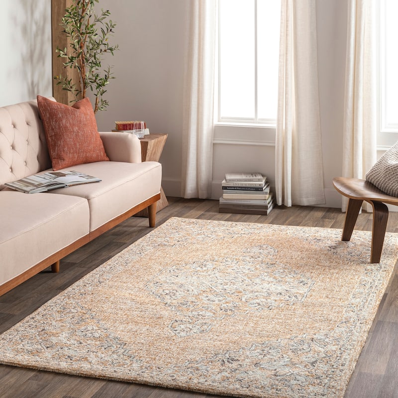 Pihu Handmade Traditional Medallion Wool Blend Area Rug - 2' x 3' - Tan