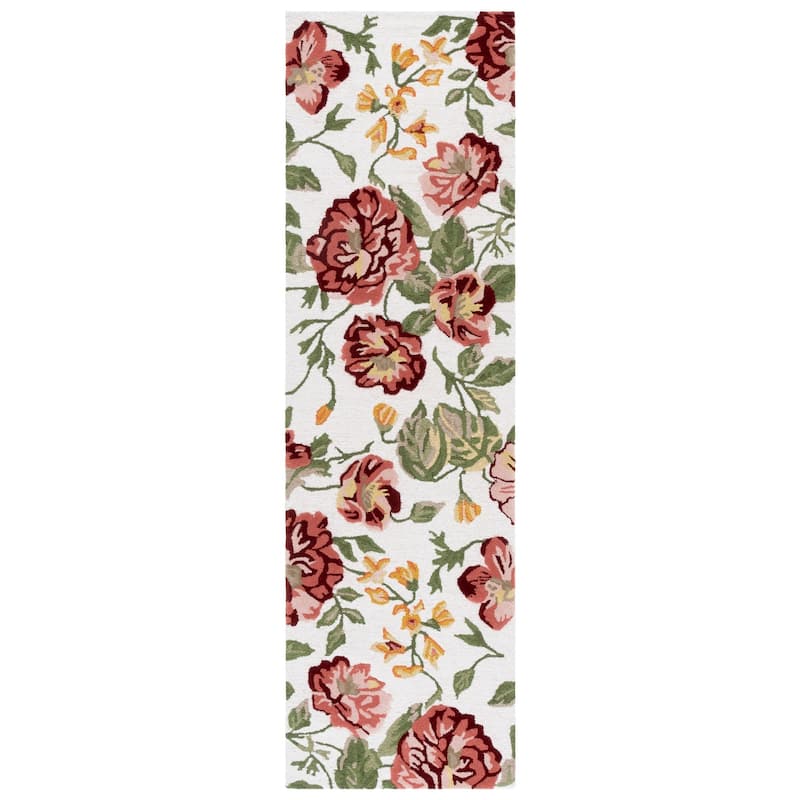 SAFAVIEH Handmade Jardin Hipolita Country Floral Wool Rug - 2'3" x 8' Runner - Ivory/Pink