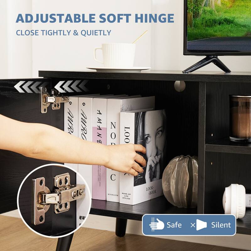 Modern TV Stand for 55-60 Inch TVs, 2 Storage Cabinets with Adjustable Shelves, Soft Close Doors, Stylish Handles