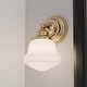 preview thumbnail 1 of 11, Huntley Natural Brass Gold Bathroom Vanity Lighting Fixture, White Schoolhouse Milk Glass Globe Shade, Dimmable, LED Compatible 6.75-in W x 10.5-in H x 6.75-in D - Natural Brass