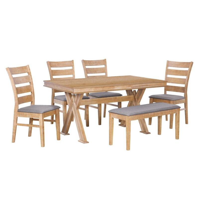 6-Piece Retro 59"L Rectangular Dining Table Set