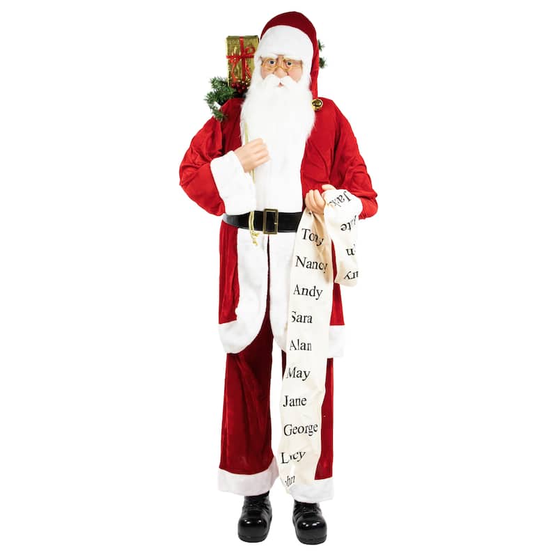 72" Red White Santa Claus with Naughty or Nice List Christmas Figure