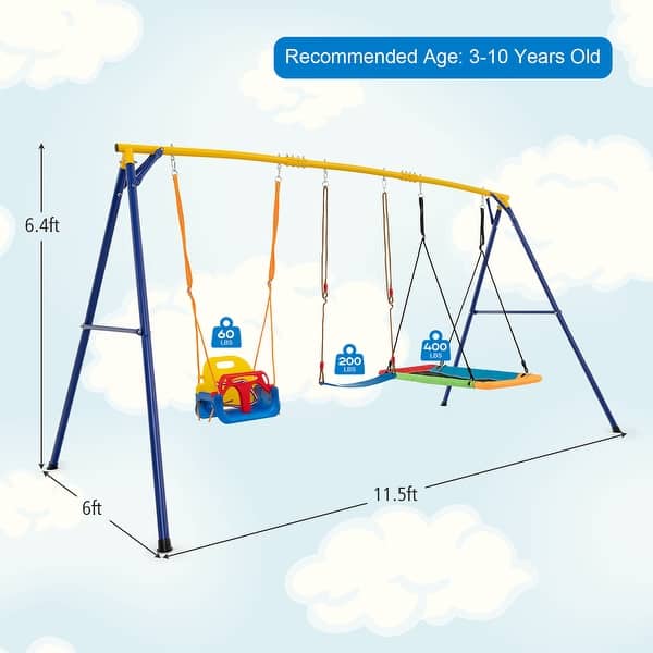 Gymax 3-in-1 Kids Swing Set 660 LBS Carbon Steel Swing Frame w/ Belt