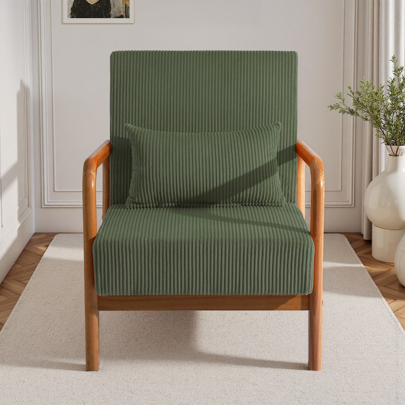Uixe Mid Century Solid Wood Upholstered Corduroy Accent Chair