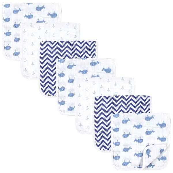 slide 1 of 1, Hudson Baby Infant Boy Muslin Burp Cloth 7pk, Blue Whales, One Size - Blue Whales - One Size One Size - Blue Whales