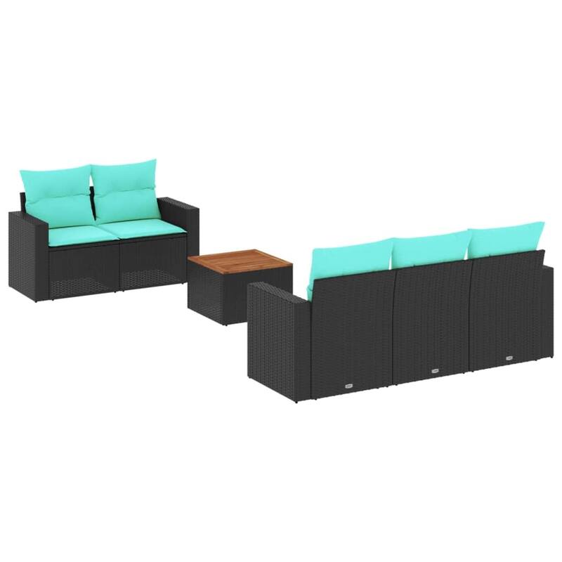 vidaXL 6 Piece Patio Sofa Set with Cushions Black Poly Rattan - 21.7 x 24.4 x 27.2