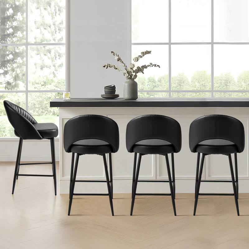Glitzhome Set of 2 41"H Modern Tapered Leg Counter or High Bar Stools - Set of 4 - PU Black - Counter Height