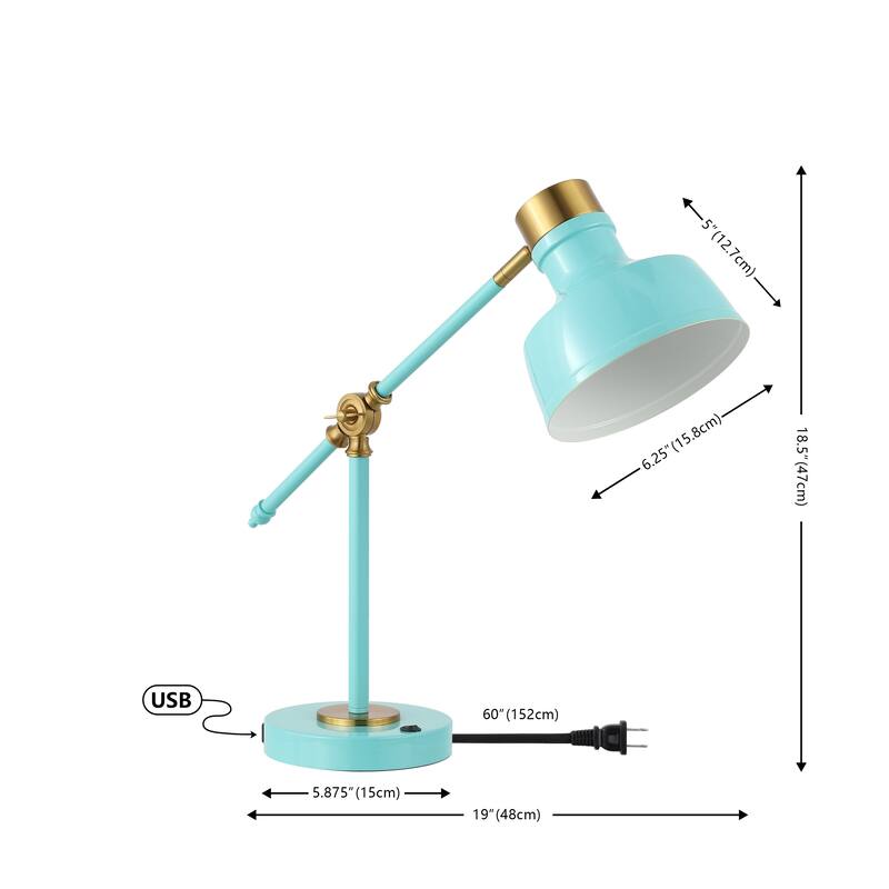 Odile 18.5" Classic Farmhouse Adjustable Cantilever LED Task Lamp with USB Charging Port, by JONATHAN Y