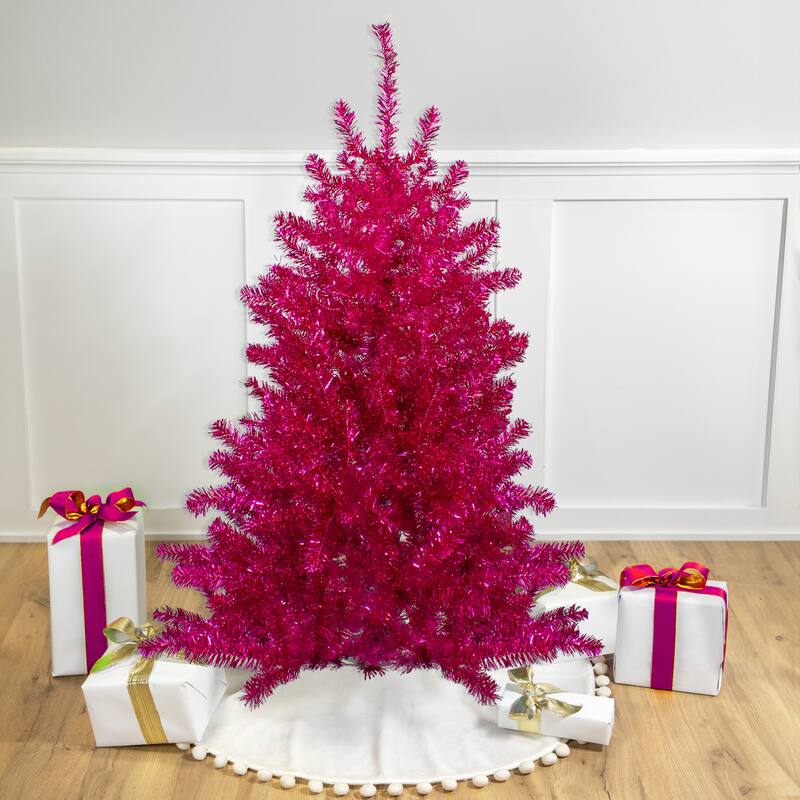 4.5' Metallic Pink Tinsel Artificial Christmas Tree - Unlit