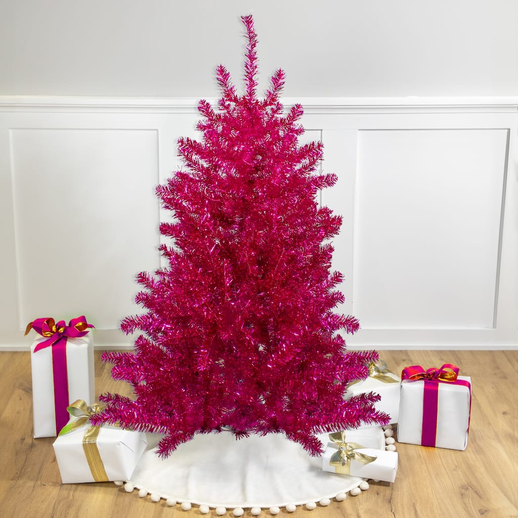 4.5' Metallic Pink Tinsel Artificial Christmas Tree - Unlit